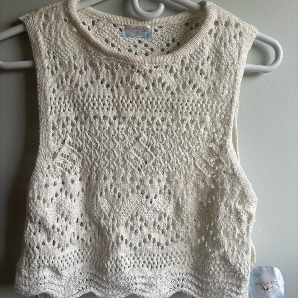 Altar'd State Cream Cropped Sleeveless Tank Top